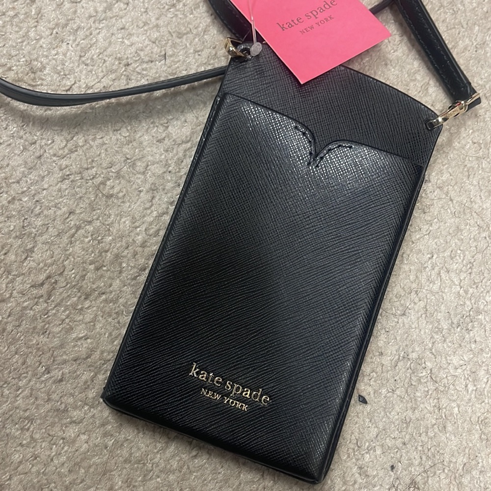 Authentic KATE SPADE Slim Crossbody black leather cell phone case holder NWT